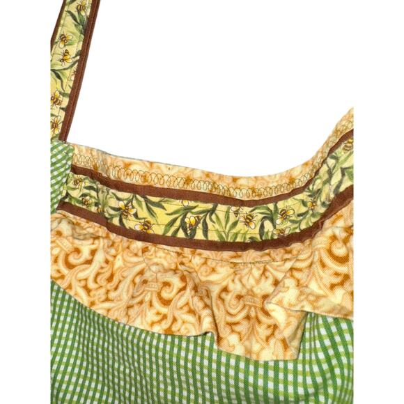 Handmade Bee Apron Adult Size Green Yellow Spring Summer Country Cottage Ruffle - Picture 1 of 8